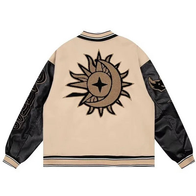 Výšivka Bomber Jacket Muži Ženy Sun Letter Flocking Voľný Casual Patchwork Kabát Unisex High Street Varsity Baseball Outwear