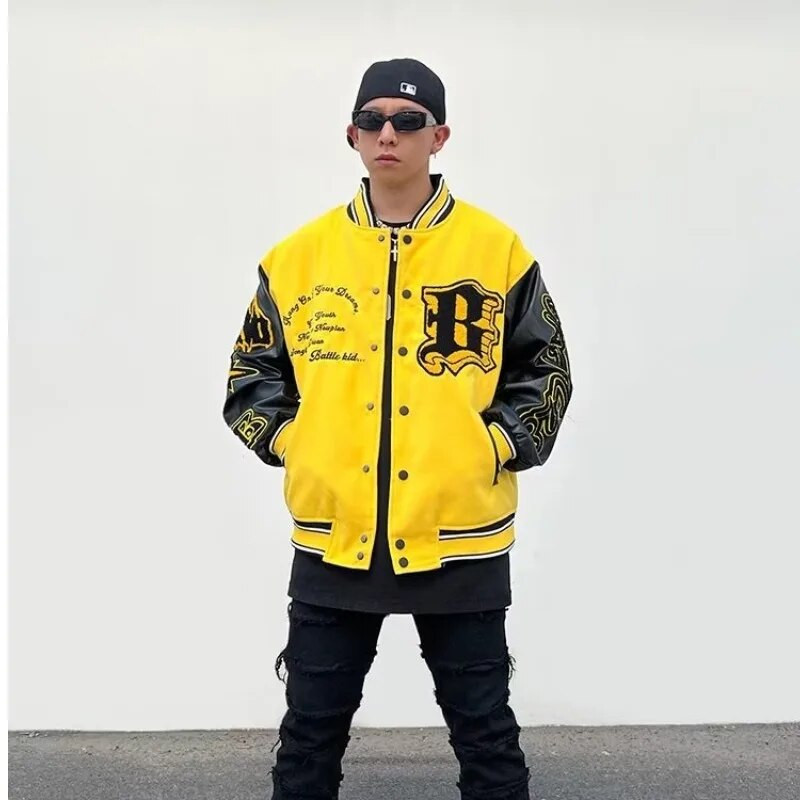 Výšivka Bomber Jacket Muži Ženy Sun Letter Flocking Voľný Casual Patchwork Kabát Unisex High Street Varsity Baseball Outwear