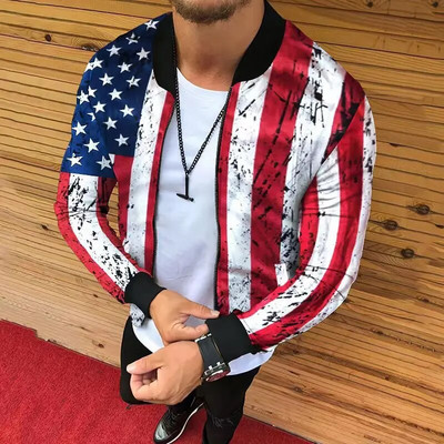 Y2k Chaqueta Φθινόπωρο New Men USA Flag Print Bomber Jackets Outwear Ανδρικό γιακά μπέιζμπολ Μπουφάν παλτό Ρούχα με φερμουάρ Veste Homme