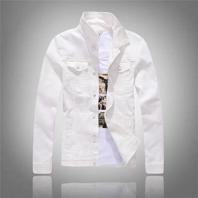 Jachete de blugi Bărbați Jachetă de blugi de culoare solidă Jachetă de blugi slim Fit Jachetă militară de modă Galben Negru Verde Alb Top pentru bărbați