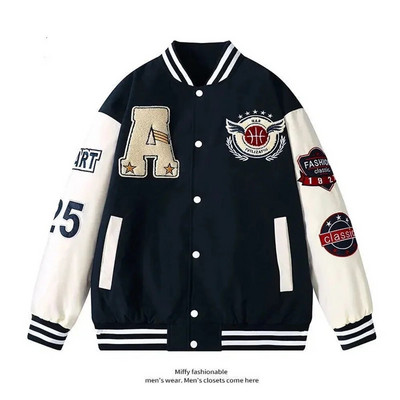 Amerikai retro baseball dzseki férfi bomber dzseki diák alkalmi őszi uniszex dzseki páros hímzett bő patchwork kabát