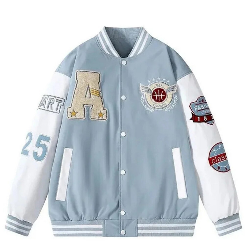 Amerikai retro baseball dzseki férfi bomber dzseki diák alkalmi őszi uniszex dzseki páros hímzett bő patchwork kabát