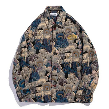 Мъжко свободно университетско яке Bear Full Pattern Бейзболни якета Пролет Есен Streetwear Fashion Causal Bomber Outwear Унисекс палто