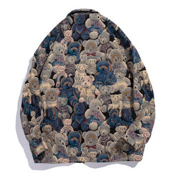 Мъжко свободно университетско яке Bear Full Pattern Бейзболни якета Пролет Есен Streetwear Fashion Causal Bomber Outwear Унисекс палто