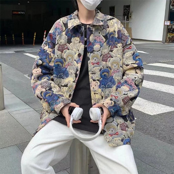 Мъжко свободно университетско яке Bear Full Pattern Бейзболни якета Пролет Есен Streetwear Fashion Causal Bomber Outwear Унисекс палто