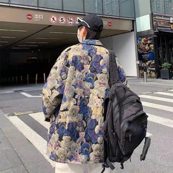 Мъжко свободно университетско яке Bear Full Pattern Бейзболни якета Пролет Есен Streetwear Fashion Causal Bomber Outwear Унисекс палто