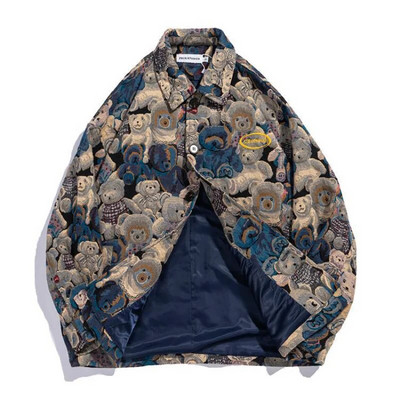 Muška labava sveučilišna jakna Bejzbol jakne s punim uzorkom na medvjedu Proljeće Jesen Ulična odjeća Modna kauzalna bomber odjeća Unisex kaput