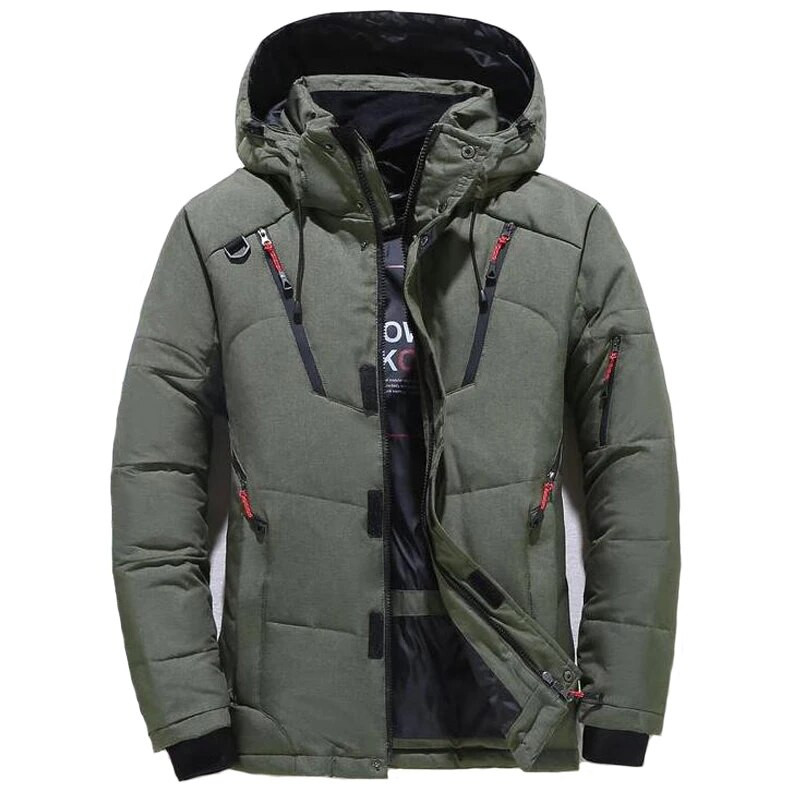 Zimná snehová bunda s kapucňou, pánska, s kapucňou, vonkajšia, hrubá parka -20 stupňov, biela páperová bunda, zips, teplé oblečenie, 4XL