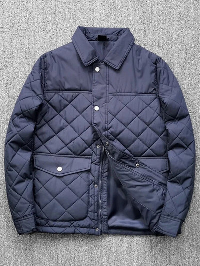 Pánska ľahká bavlnená bunda Clamp, vetruodolná a teplá prešívaná bavlnená bunda s diamantovým kockovaným vzorom