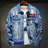 Pánske džínsové bundy značky Hip Hop Streetwear Punk Motorcycle Ripped Print Cowboy Outwear Vysoko kvalitné ležérne dierované pánske džínsové kabáty