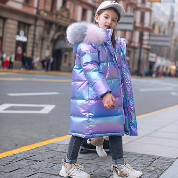 Χειμερινό πουπουλένιο μπουφάν για κορίτσια 2023 Αδιάβροχο γυαλιστερό κουκούλα Παιδικά εξωτερικά ρούχα 5-14 ετών Teenage Kids Parka Snowsuit