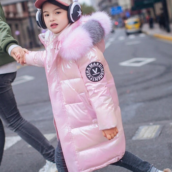 Χειμερινό πουπουλένιο μπουφάν για κορίτσια 2023 Αδιάβροχο γυαλιστερό κουκούλα Παιδικά εξωτερικά ρούχα 5-14 ετών Teenage Kids Parka Snowsuit