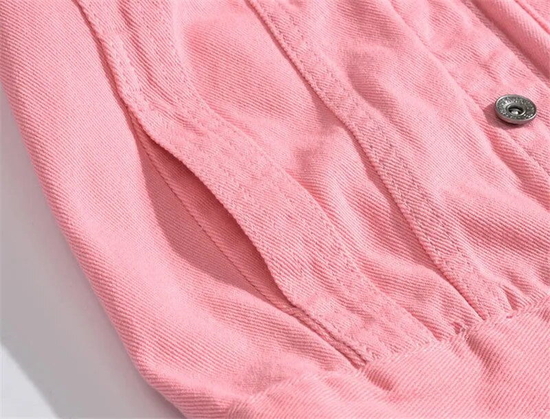 Jachete din denim roz pentru bărbați Îmbrăcăminte exterioară Jachete de jeans Nou primăvară, toamnă Jachete cu găuri pentru bărbați Jachete de denim subțire rupte