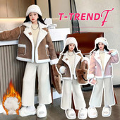 2023 Kórejský zimný dievčenský kabát Thicken Plus Velvet pre dospievajúce dievčatá, kožušinový jednodielny kabát, dievčenský kabát s veľkým golierom