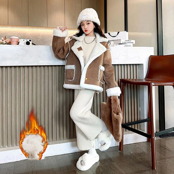 2023 Κορεάτικο χειμωνιάτικο νεανικό παλτό για κορίτσια Thicken Plus Velvet Teenager Girl Γούνινο One Piece Jacket Junior Girl Παλτό με μεγάλο γιακά