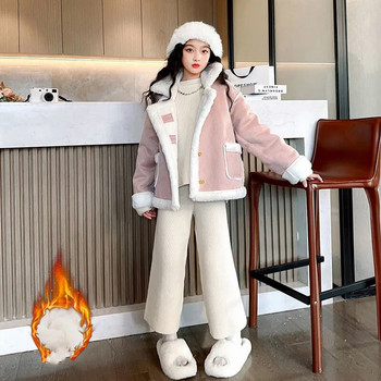 2023 Κορεάτικο χειμωνιάτικο νεανικό παλτό για κορίτσια Thicken Plus Velvet Teenager Girl Γούνινο One Piece Jacket Junior Girl Παλτό με μεγάλο γιακά