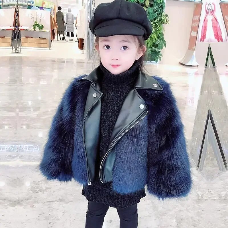 Jachetă de blană pentru fete, îmbrăcăminte din bumbac, pardesiu 2023, elegant, caldă, îngroșă, plus catifea, iarnă, toamnă, adolescent, fuzzy, pentru copii.