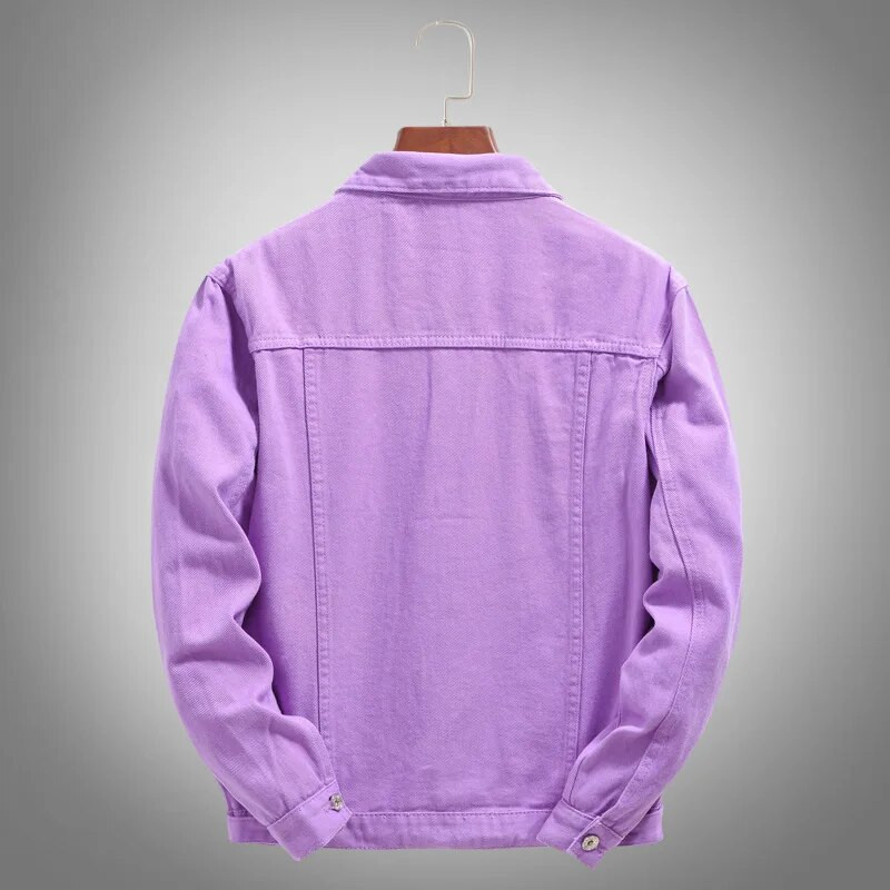 Jesenná nová pánska džínsová bunda slim fit bavlnená džínsová bunda fialovo-oranžová roztrhaná džínsová bunda pánske vrchné oblečenie plus veľkosť