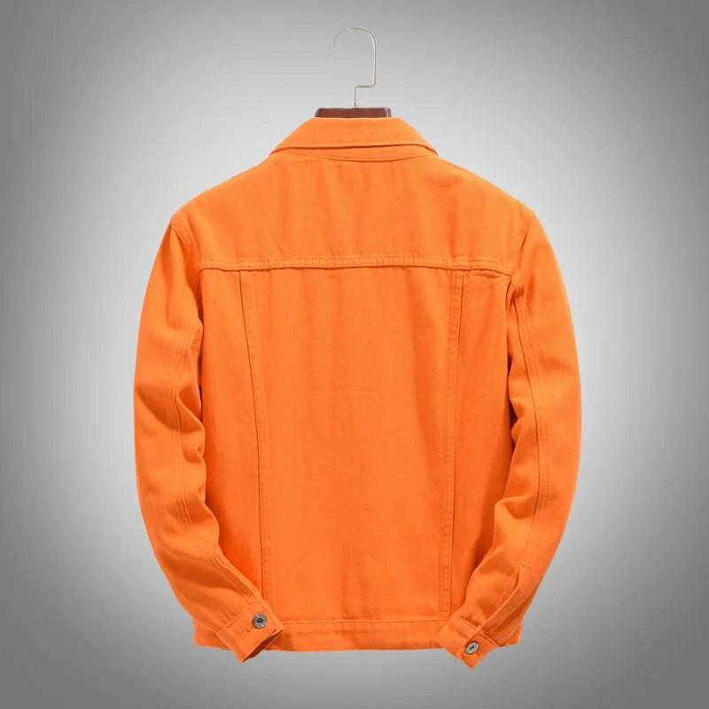 Jesenná nová pánska džínsová bunda slim fit bavlnená džínsová bunda fialovo-oranžová roztrhaná džínsová bunda pánske vrchné oblečenie plus veľkosť