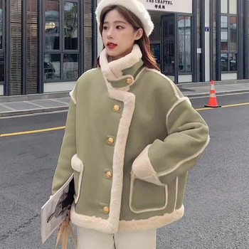 GIDYQ Winter Lamb Fur Jacket Γυναικείο κορεάτικο σουέτ μοτοσυκλέτα Snow Parka Παχύ κοντό παλτό μόδα Γλυκό ζεστό πανωφόρι Νέο