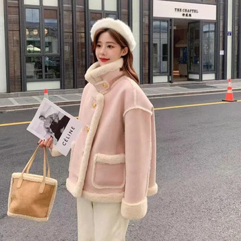GIDYQ Winter Lamb Fur Jacket Γυναικείο κορεάτικο σουέτ μοτοσυκλέτα Snow Parka Παχύ κοντό παλτό μόδα Γλυκό ζεστό πανωφόρι Νέο