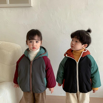 Parkas Παιδικά Ρούχα Βαμβακερά δύο όψεων Παχύνοντας βαμβακερό κλιπ για αγόρια χειμώνα κορίτσια Νέο μωρό παλτό 2023 Hooded Spicing