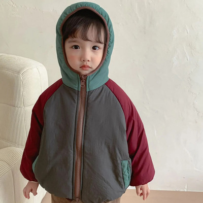Detské oblečenie s bavlnou, obojstranne zahusťujúcou bavlnenou sponou, chlapčenskou zimnou dievčenskou kabátikovou kabátikovou bundou pre novorodencov 2023 s kapucňou