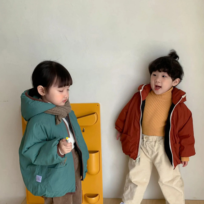 Detské oblečenie s bavlnou, obojstranne zahusťujúcou bavlnenou sponou, chlapčenskou zimnou dievčenskou kabátikovou kabátikovou bundou pre novorodencov 2023 s kapucňou