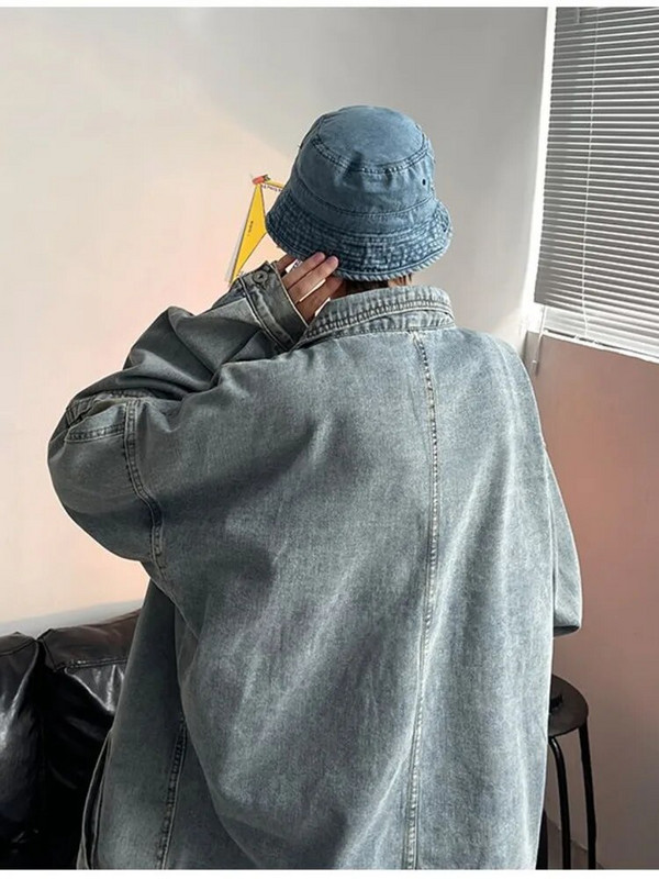 Pánska voľná džínsová bunda, ležérna jednofarebná klopa, jednoradová džínsová bunda, pánska vrchná bunda, bomber, streetwear, vetrovka