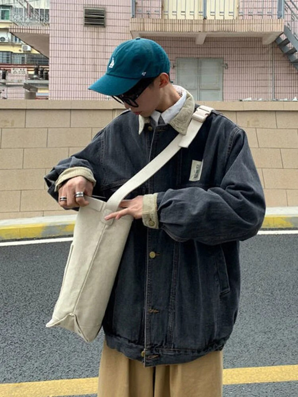 Gmiixder Japan Retro Atvartas Džinsinis Striukė Cityboys Punk Laisvas Striukė Rudens Honkongo Stilius Hip Hopas Gražus susiuvimas Džinsų Paltas