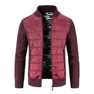 Módny baseballový golier trenčkot zimný kabát pánsky ležérny sveter bunda jeseň zima hrubý teplý pánsky kardigan ulica červená