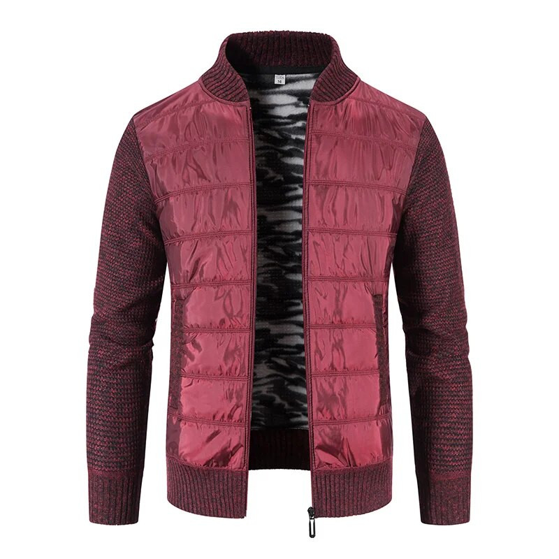 Módny baseballový golier trenčkot zimný kabát pánsky ležérny sveter bunda jeseň zima hrubý teplý pánsky kardigan ulica červená