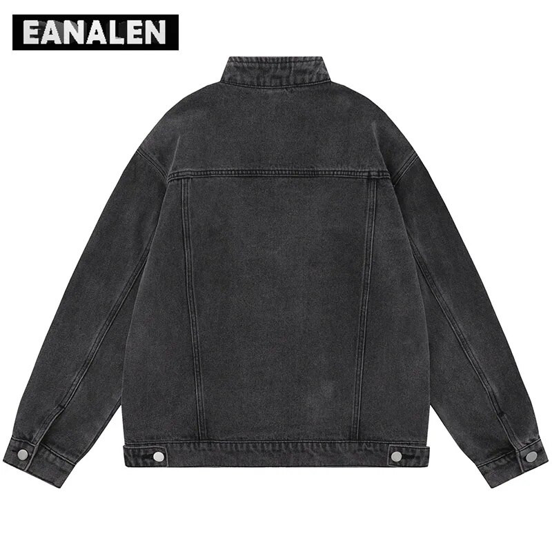 Harajuku retro čierna motorkárska závodná džínsová bunda pánska krátka nadrozmerná punk rocková batikovaná bunda na zips dámska motorkárska grunge bunda