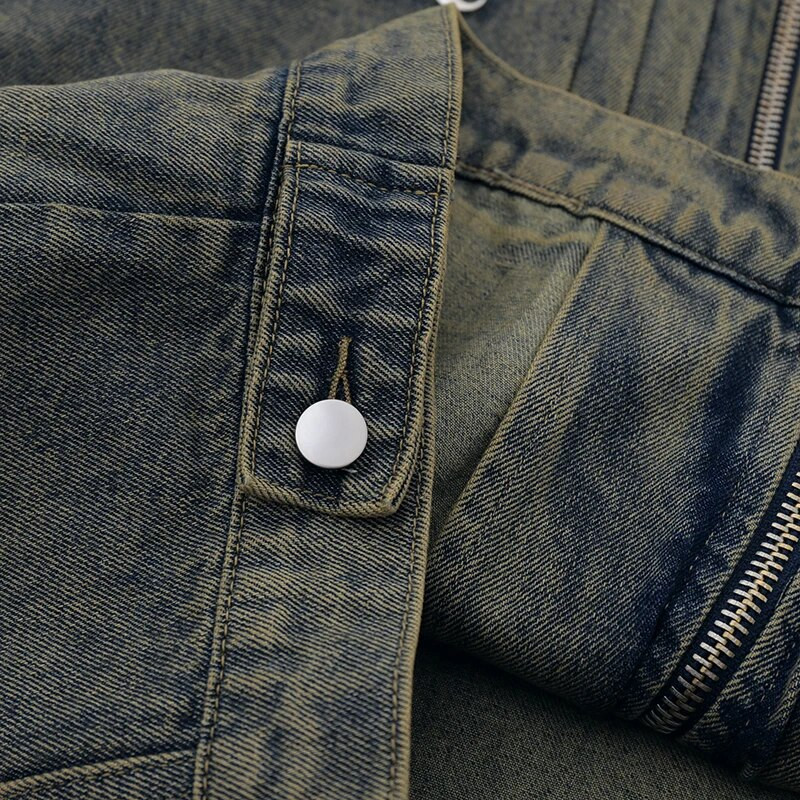 Harajuku retro čierna motorkárska závodná džínsová bunda pánska krátka nadrozmerná punk rocková batikovaná bunda na zips dámska motorkárska grunge bunda