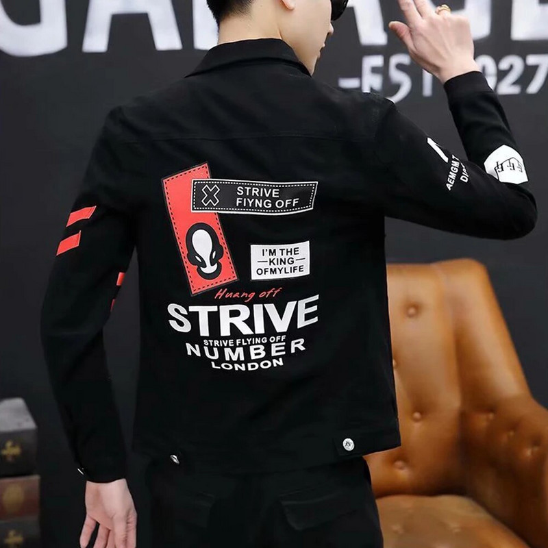 Tavaszi őszi csillag Hip Hop Graffiti Harajuku Divat CowBoy Kardigán Férfi Top Sárga Luxus Ifjúsági Felsőruházat Farmer dzseki