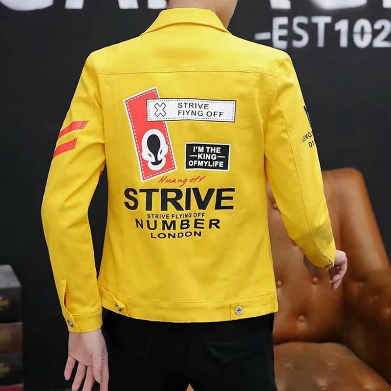 Tavaszi őszi csillag Hip Hop Graffiti Harajuku Divat CowBoy Kardigán Férfi Top Sárga Luxus Ifjúsági Felsőruházat Farmer dzseki