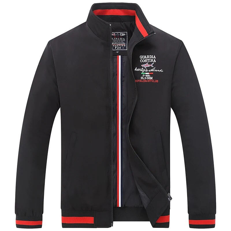 Jachetă de înaltă calitate pentru bărbați, primăvară, toamnă, trenci, broderie cu rechin, guler suport, jachetă pentru pilot, antivânt, 4XL