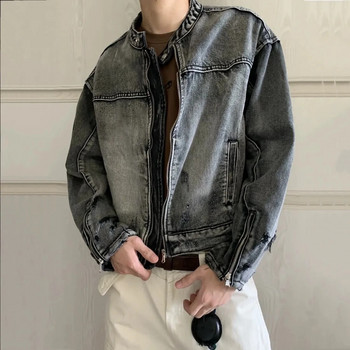 Wash Vintage Denim Jacket Men Woman High Street Свободни каубойски палта Zipper Distress Design Coat Унисекс японски университетски якета