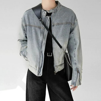 Wash Vintage Denim Jacket Men Woman High Street Свободни каубойски палта Zipper Distress Design Coat Унисекс японски университетски якета