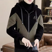 Jachetă cu glugă pentru bărbați Jachetă de iarnă ocazională pentru bărbați Jachetă cu glugă pentru bărbați cu șnur, cu culori asortate, haină moale de iarnă pentru Plus