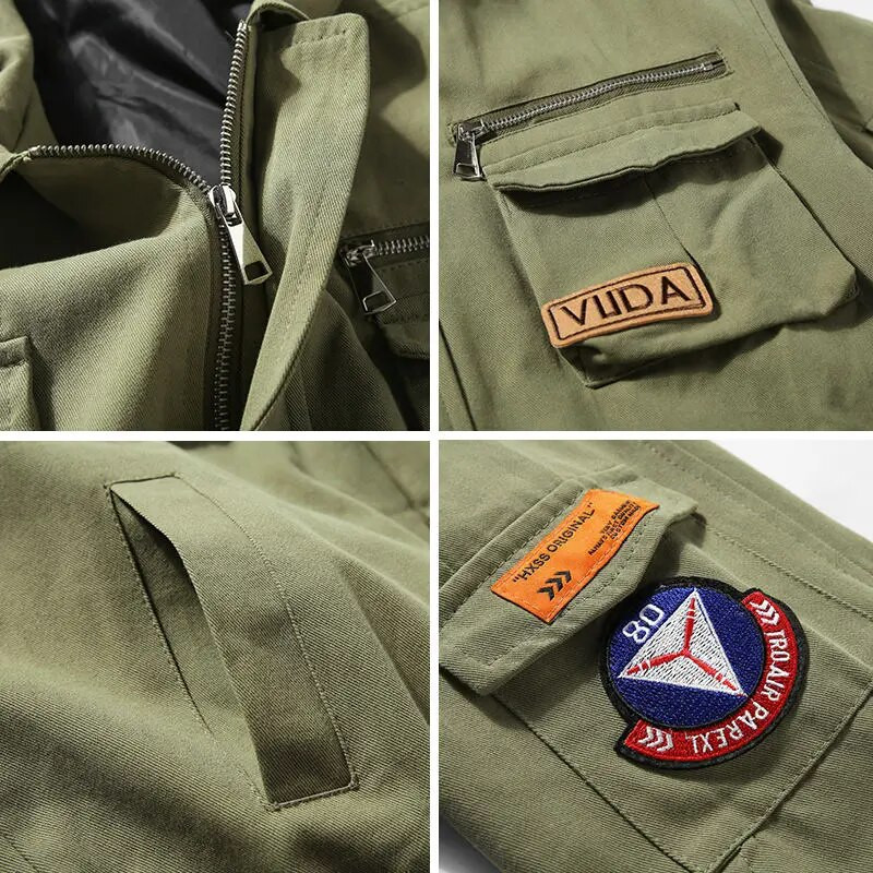 Jachetă tactică cu mai multe buzunare pentru bărbați, primăvară, toamnă, navetă, haină largi, aviator armată, uniforme de baseball, buzunar stereoscopic