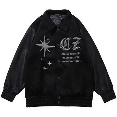 Jachetă Varsity Bărbați Jachetă Bomber pentru pilot cu revere Vintage Broderie Mantoane de baseball 2023 Hip Hop Streetwear Harajuku Mantoane supradimensionate