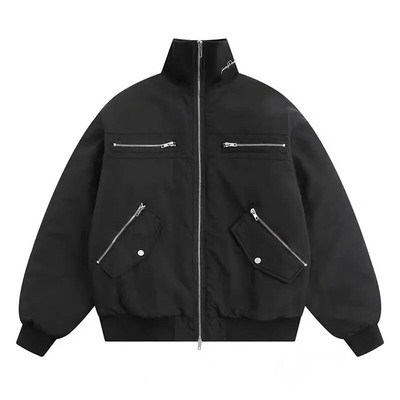 Pánska baseballová bunda High Street s viacerými vreckami, retro bundy na zips, jarný retro bomber Harajuku, unisex, voľné jesenné oblečenie