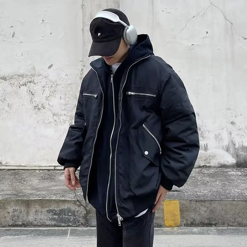 Pánska baseballová bunda High Street s viacerými vreckami, retro bundy na zips, jarný retro bomber Harajuku, unisex, voľné jesenné oblečenie