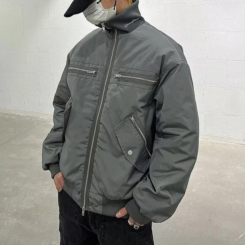 Pánska baseballová bunda High Street s viacerými vreckami, retro bundy na zips, jarný retro bomber Harajuku, unisex, voľné jesenné oblečenie
