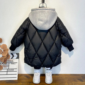 2022 Зимно детско пухено яке Момче Прохождащо момиче Дебело топло палто с качулка Тийнейджърско модно яке за спортно облекло на открито Детски дрехи
