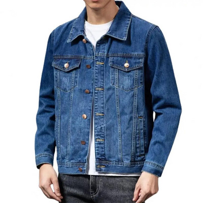 Jachetă casual de blugi pentru bărbați Jachetă cardigan cu un singur piept Jachetă de blugi pentru bărbați Jachetă masculină chaquetas hombre куртка мужская