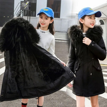 5-14 ετών Teen Girls Winter Jacket Plus Velvet Warm Kids Windbreaker παλτό για κορίτσια με γούνινο γιακά με κουκούλα πάρκα Παιδικά εξωτερικά ενδύματα