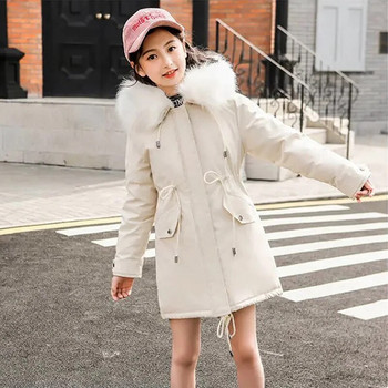 5-14 ετών Teen Girls Winter Jacket Plus Velvet Warm Kids Windbreaker παλτό για κορίτσια με γούνινο γιακά με κουκούλα πάρκα Παιδικά εξωτερικά ενδύματα