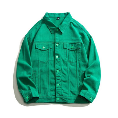 Lapel Férfi zöld-fehér farmer dzseki táskás hétköznapi trend utcai hip-hop nagyméretű farmerkabát kék fehér zöld fekete 5xl